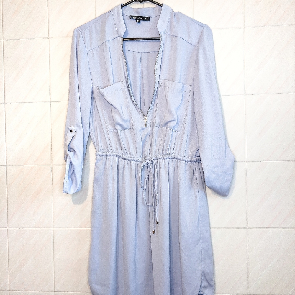 Dynamite Light Blue Drawstring Waist Shirt Dress Size Small